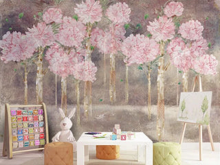 Pink Pastel Flowers Grow Wallpaper Mural-Flower & Leaf Wallpaper