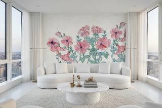 Pink Sketch Art Flowers Wallpaper Mural