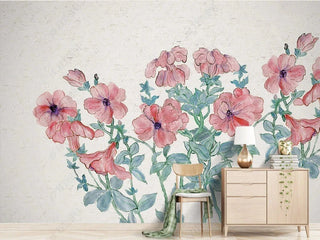 Pink Sketch Art Flowers Wallpaper Mural-Flower & Leaf Wallpaper