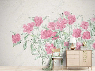 Pink Sketch Glory Flowers Wallpaper Mural-Flower & Leaf Wallpaper