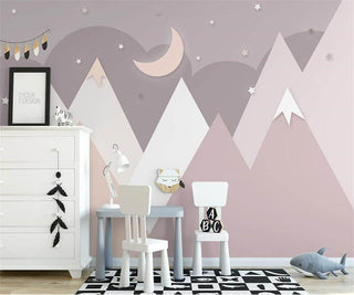 Pinkish Mountains Nursery Wallpaper-Kids Room Wallpaper