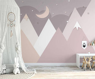 Pinkish Mountains Nursery Wallpaper-Kids Room Wallpaper