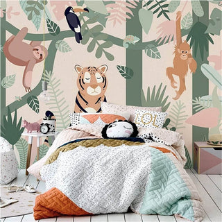 Playful Jungle Friends Wallpaper-Kids Room Wallpaper