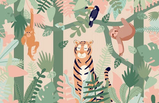 Playful Jungle Friends Wallpaper-Kids Room Wallpaper
