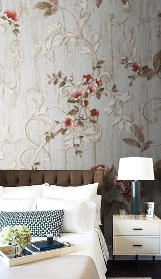 Red Floral Vales Wallpaper Mural-Flower & Leaf Wallpaper