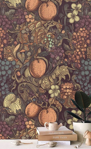 Retro Fruits Garden Wallpaper Mural-Flower & Leaf Wallpaper
