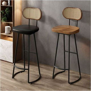 GraffitiWallArt-Retro Rattan Solid Wood Bar Chair Stool