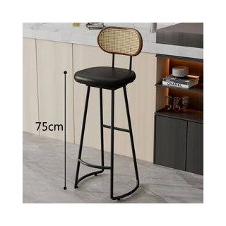 GraffitiWallArt-Retro Rattan Solid Wood Bar Chair Stool