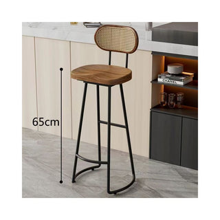 GraffitiWallArt-Retro Rattan Solid Wood Bar Chair Stool