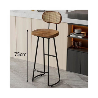 GraffitiWallArt-Retro Rattan Solid Wood Bar Chair Stool