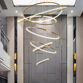 Rings Staircase Chandelier – Modern Spiral Pendant Light for High Ceilings-Staircase Chandeliers