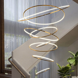 Rings Staircase Chandelier – Modern Spiral Pendant Light for High Ceilings-Staircase Chandeliers