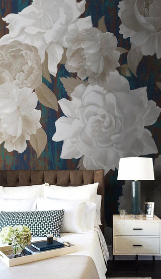 Roses are White Floral Wallpaper Mural-Flower & Leaf Wallpaper