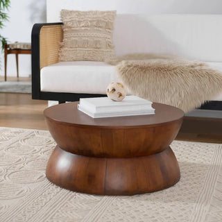 Rustic Solid Wood Round Coffee Table-Coffee Table