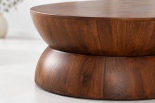 Rustikaler runder Couchtisch aus Massivholz – Bayur-Holz, Braun, 76x76x35cm, 57kg Tragfähigkeit
