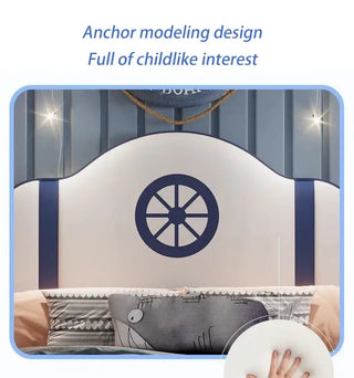 Ship Sailor Anchor Kids Bed – Nautical Design, PU Leather Finish-Kids Furniture