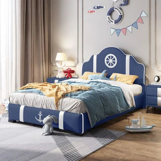Ship Sailor Anchor Kids Bed – Nautical Design, PU Leather Finish-Kids Furniture