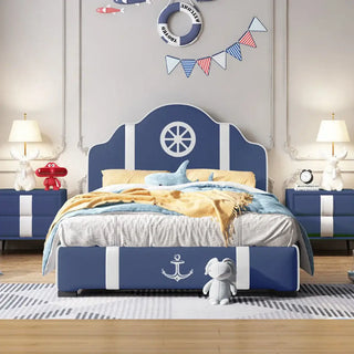 Ship Sailor Anchor Kids Bed – Nautical Design, PU Leather Finish-Kids Furniture