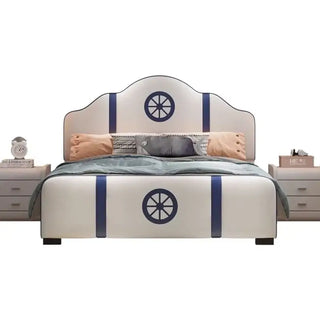 Ship Sailor Anchor Kids Bed – Nautical Design, PU Leather Finish-Kids Furniture