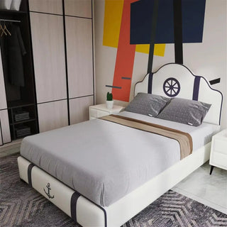 Ship Sailor Anchor Kids Bed – Nautical Design, PU Leather Finish-Kids Furniture