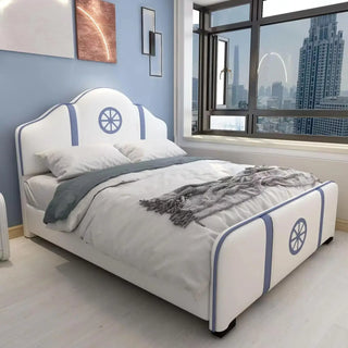 Ship Sailor Anchor Kids Bed – Nautical Design, PU Leather Finish-Kids Furniture