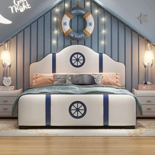Ship Sailor Anchor Kids Bed – Nautical Design, PU Leather Finish-Kids Furniture