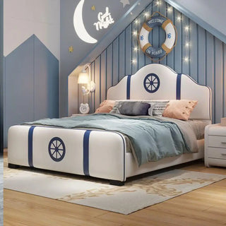 Ship Sailor Anchor Kids Bed – Nautical Design, PU Leather Finish-Kids Furniture