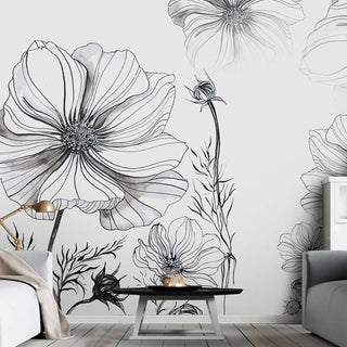 Sketch Flower Wallpaper Mural: Stunningly Unique Design-Flower & Leaf Wallpaper
