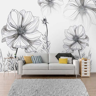 Sketch Flower Wallpaper Mural: Stunningly Unique Design-Flower & Leaf Wallpaper