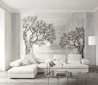 Sketchy Twin Trees Wallpaper Murals – Transform your space-Trees Wallpaper