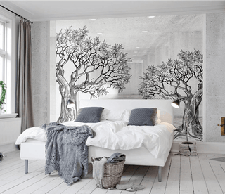 Sketchy Twin Trees Wallpaper Murals – Transform your space-Trees Wallpaper