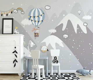Snowy Peaks & Balloon Skies - Adventure-Inspired Wallpaper-Kids Room Wallpaper
