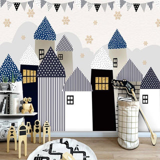 Solid Color Houses Theme Nursery Wallpaper-Kids Room Wallpaper