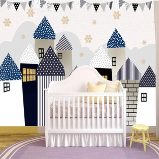Solid Color Houses Theme Nursery Wallpaper-Kids Room Wallpaper