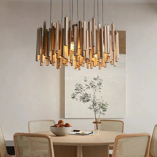 Solid Oak Wood Bars Hanging Chandelier-Chandeliers