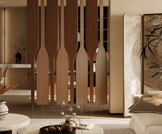 Solid Wood 360° Rotating Room Divider Panel – Bamboo &amp; Rattan Finish