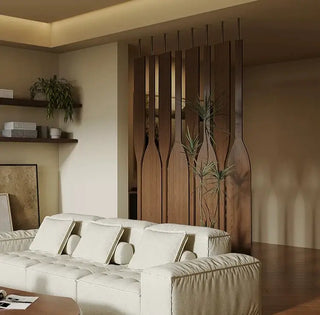 Solid Wood 360° Rotating Room Divider Panel – Bamboo &amp; Rattan Finish