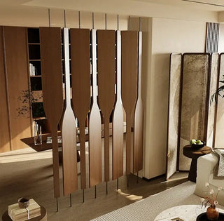 Solid Wood 360° Rotating Room Divider Panel – Bamboo &amp; Rattan Finish