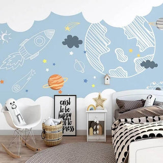 Space Adventure Sketch Nursery Wallpaper-Kids Room Wallpaper