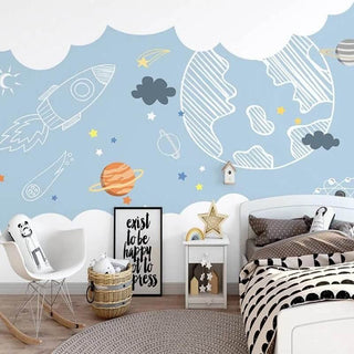 Space Adventure Sketch Nursery Wallpaper-Kids Room Wallpaper