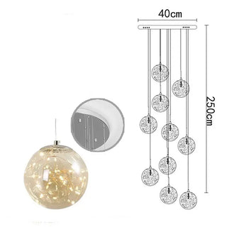 Sparkling Globes Staircase Chandelier – Modern Pendant Light Fixture-Staircase Chandeliers