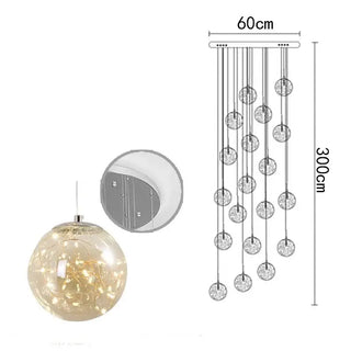 Sparkling Globes Staircase Chandelier – Modern Pendant Light Fixture-Staircase Chandeliers