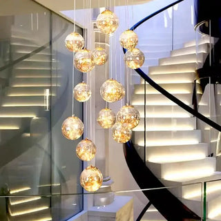Sparkling Globes Staircase Chandelier – Modern Pendant Light Fixture-Staircase Chandeliers
