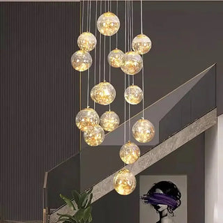 Sparkling Globes Staircase Chandelier – Modern Pendant Light Fixture-Staircase Chandeliers