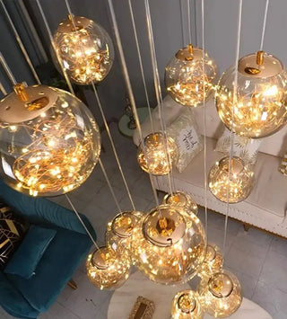 Sparkling Globes Staircase Chandelier – Modern Pendant Light Fixture-Staircase Chandeliers