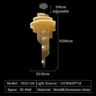 Lampadario a Catena a Spirale – Grande Lampada a Sospensione LED per Scale e Soffitti Alti