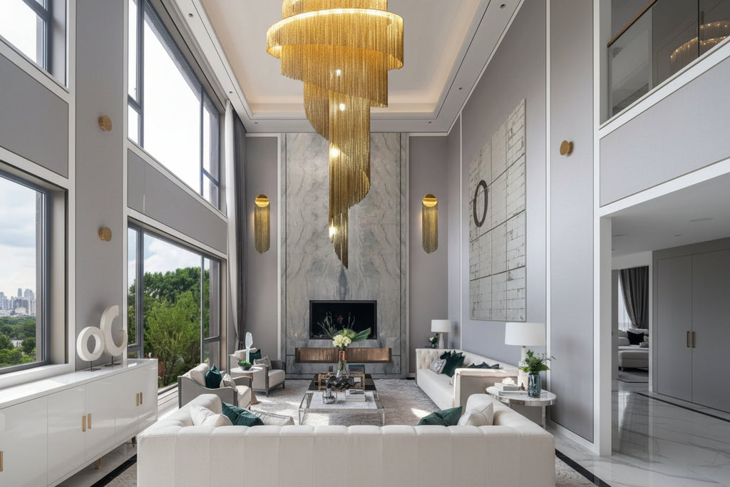 Spiral Chains Chandelier – Large LED Pendant Light – GraffitiWallArt