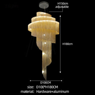 Spiral Chains Chandelier – Large LED Pendant Light for Staircases and High Ceilings-Staircase Chandeliers