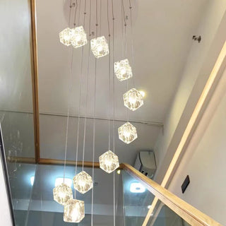 Square Crystal Cubes Chandelier-Staircase Chandeliers