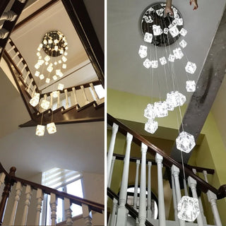 Square Crystal Cubes Chandelier-Staircase Chandeliers